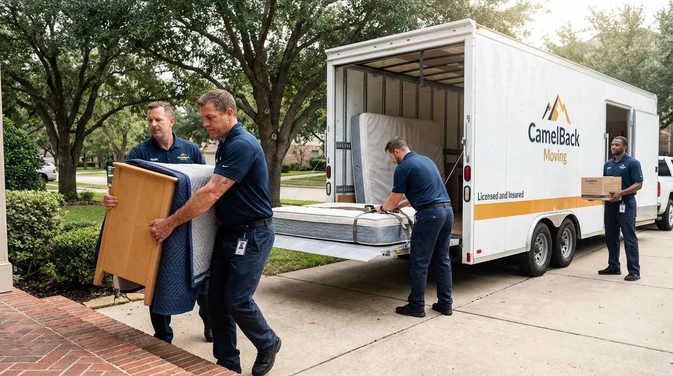 Crew loading residential truck for cross-state move from Wylie, TX