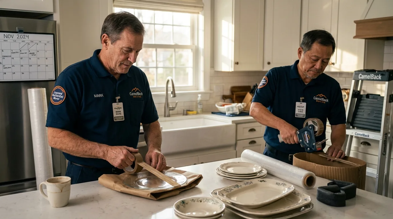 Professional crew packing kitchen dishware in Wylie, TX